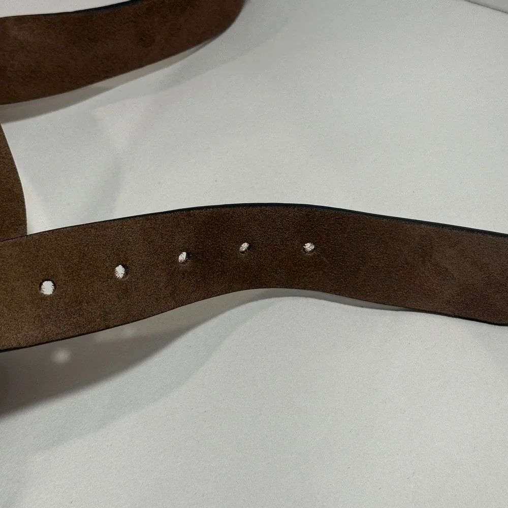 Rag & Bone Mens Brown Suede Leather Belt Silver Roller Buckle Size 38 97cm